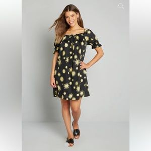 New NWT ModCloth Daytime Mood Babydoll Dress Celestial Sun Stars Sz XL 1X